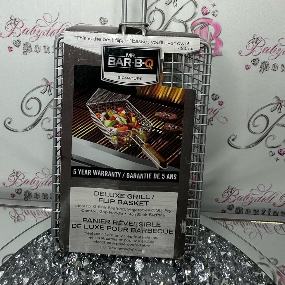 Bar-B-Q Deluxe Grill Basket with Wooden Handle flip basket grilling bbq π - Picture 2 of 3
